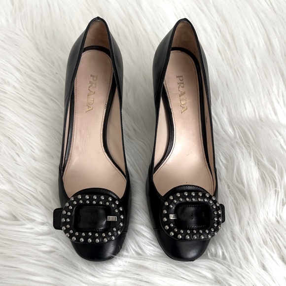 Prada Black Heeled Shoes with embellished buckle - Picture 1 of 8